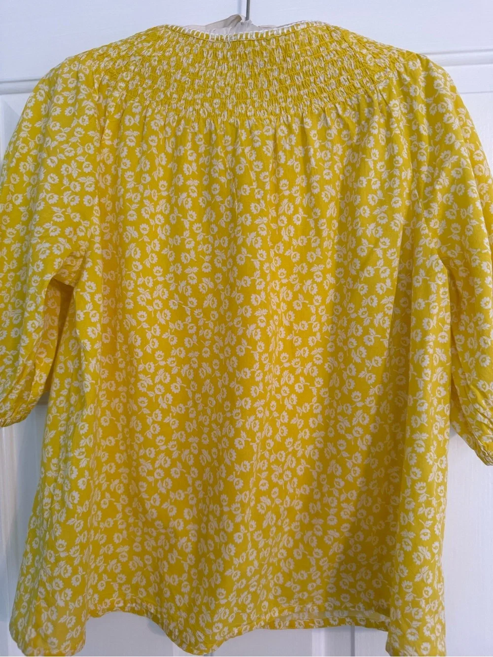 Boden Yellow Puff-Sleeve Smocked Yoke Blouse